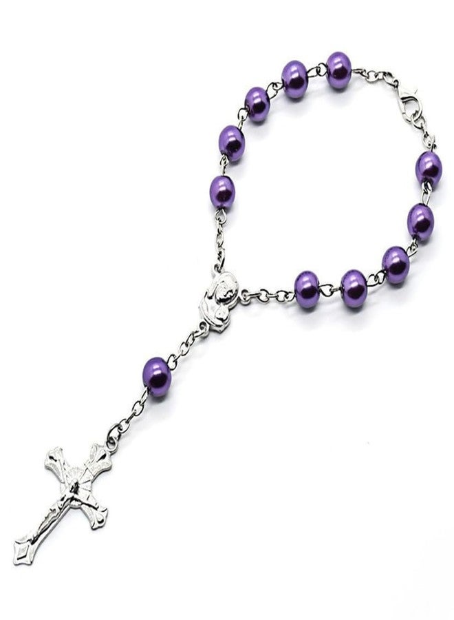 CACALOSS Catholic Purple Rosary Bead Bracelet Virgin Mary Cross Rosary Bead Bracelet for Car Hanging Baptism - Image 3
